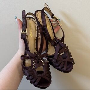 BEBE Y2K Plum purple lace up satin high heels